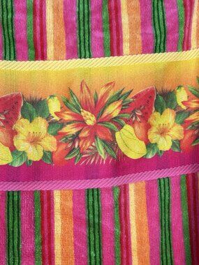Vintage Terrisol Colorful Floral  60” By 31” Beach Towel 100% Cotton Tahiti